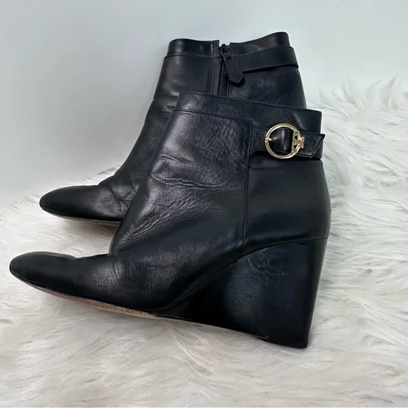 Tory Burch Sofia Wedge Bootie Black Nappa Leather - Picture 4 of 9
